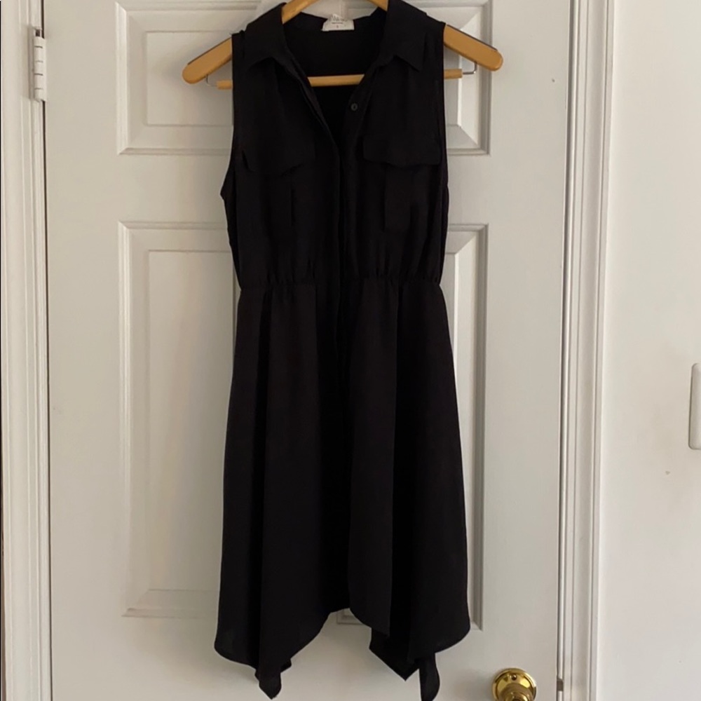 Black button up dress with pockets on breast